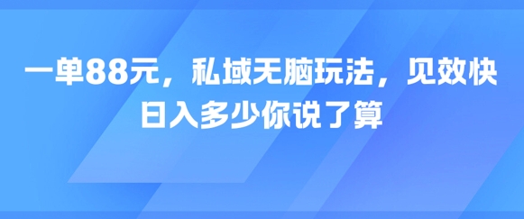 一单88元，私域无脑玩法，见效快，日入多少你说了算 - 网创副业项目网-网创副业项目网