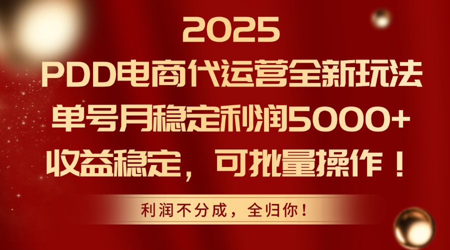 （14839期）2025PDD电商代运营全新玩法，单号月稳定利润5000+，收益稳定，可批量操作 - 网创副业项目网-网创副业项目网