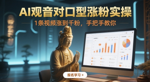 AI观音对口型涨粉实操，1条视频涨到千粉，手把手教你 - 网创副业项目网-网创副业项目网
