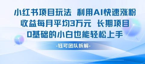适合小白操作的小红书新项目，利用AI快速涨粉，收益每月平均1W+ - 网创副业项目网-网创副业项目网