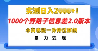 2025抖音1000个野路子信息差最新玩法，一分钟过原创，暴力变现月入几k - 网创副业项目网-网创副业项目网