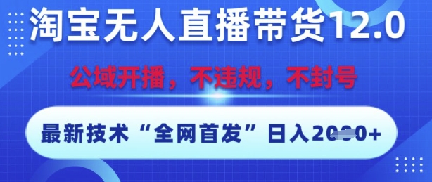 淘宝无人直播带货12.0，最新技术，不封号，不违规，操作简单，开播爆单，日入多张【揭秘】 - 网创副业项目网-网创副业项目网
