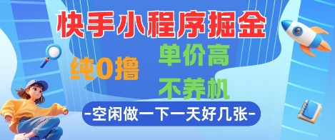 快手小程序掘金，纯0撸，单价高不养机 利用空闲时间做一做，一天好几张【揭秘】 - 网创副业项目网-网创副业项目网