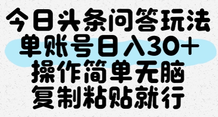 今日头条问答玩法，单账号日入30+，操作简单无脑复制粘贴就行 - 网创副业项目网-网创副业项目网