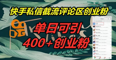快手私信截流创业粉，一天引流400+ - 网创副业项目网-网创副业项目网