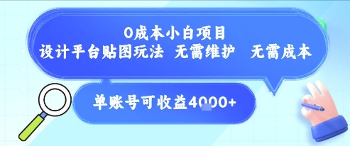 0成本小白项目，设计平台贴图玩法，无需维护，无需成本，单账号单月可产生收益4k+ - 网创副业项目网-网创副业项目网