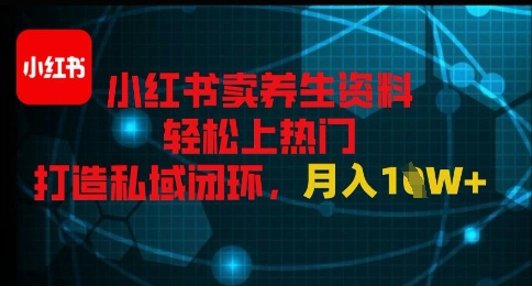 小红书卖养生资料轻松上热门，打造私域闭环，月入1W+ - 网创副业项目网-网创副业项目网
