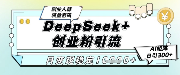DeepSeek+创业粉精准引流，全新分享课4.0玩法，AI矩阵日引300+，多种变现方式，稳定月入1W - 网创副业项目网-网创副业项目网