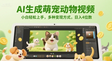 AI生成萌宠动物视频，小白轻松上手，多种变现方式，日入4位数 - 网创副业项目网-网创副业项目网