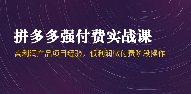 （14874期）拼多多强付费实战课-44期，高利润产品项目经验，低利润微付费阶段操作 - 网创副业项目网-网创副业项目网