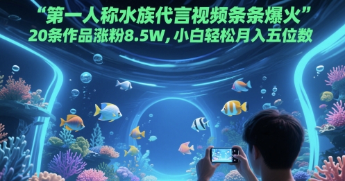 第一人称水族代言视频条条爆火，20条作品涨粉8.5W，小白轻松月入五位数 - 网创副业项目网-网创副业项目网