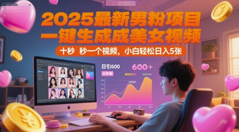 2025最新男粉项目，一键生成美女视频，日引600+色粉 十秒一个视频，小白轻松日入5张【揭秘】 - 网创副业项目网-网创副业项目网