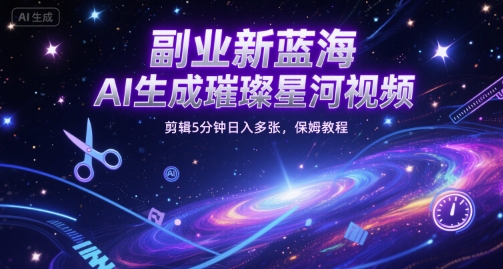 副业新蓝海，AI生成璀璨星河视频，剪辑5分钟日入多张，保姆教程 - 网创副业项目网-网创副业项目网