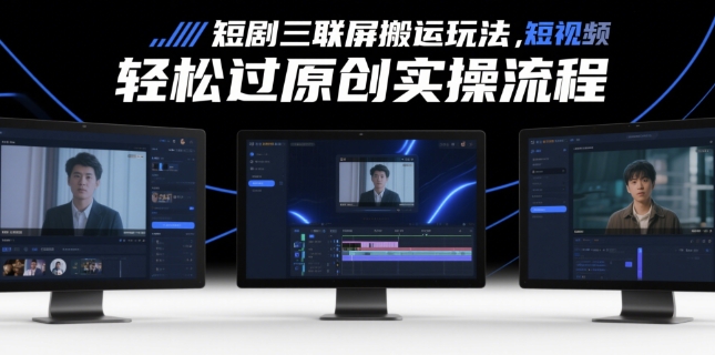 短剧三联屏搬运玩法，短剧搬运轻松过原创实操流程 - 网创副业项目网-网创副业项目网