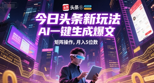 今日头条新玩法，AI一键生成爆文，矩阵操作，月入5位数 - 网创副业项目网-网创副业项目网