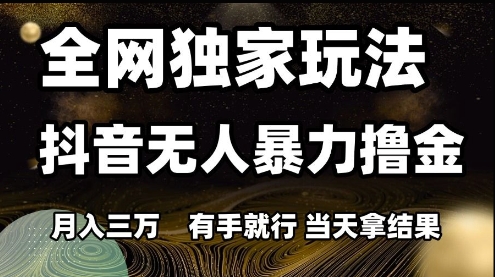 全网独家玩法抖音无人暴力撸金，月入3W，有手就行，当天拿结果【揭秘】 - 网创副业项目网-网创副业项目网