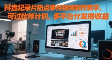 抖音纪录片热点事件视频制作教学，可过伙伴计划，多平台分发撸收益 - 网创副业项目网-网创副业项目网