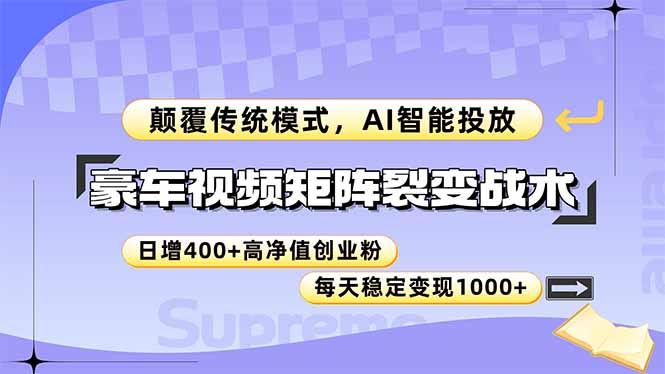 （14903期）豪车视频矩阵裂变战术，颠覆传统模式，AI智能投放，日增400+高净值创业... - 网创副业项目网-网创副业项目网