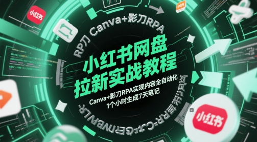 小红书网盘拉新实战教程，Canva+影刀RPA实现内容全自动化，1个小时生成7天笔记 - 网创副业项目网-网创副业项目网