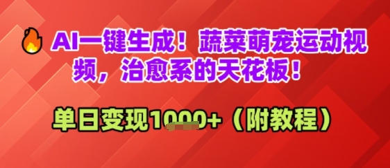 AI一键生成！蔬菜萌宠运动视频，治愈系的天花板！单日变现多张 - 网创副业项目网-网创副业项目网