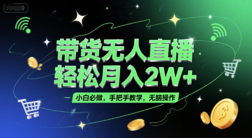 带货无人直播，轻松月入2W+，小白必做，手把手教学，无脑操作(附学习资料) - 网创副业项目网-网创副业项目网