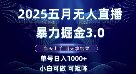2025五月无人直播暴力掘金3.0，当天上手，当天拿结果，单号日入1k+小白可做可矩阵【揭秘】 - 网创副业项目网-网创副业项目网