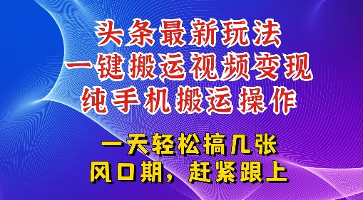 今日头条最新玩法，一键搬运视频也能轻松变现，随随便便就爆百W流量，新风口新玩法 - 网创副业项目网-网创副业项目网