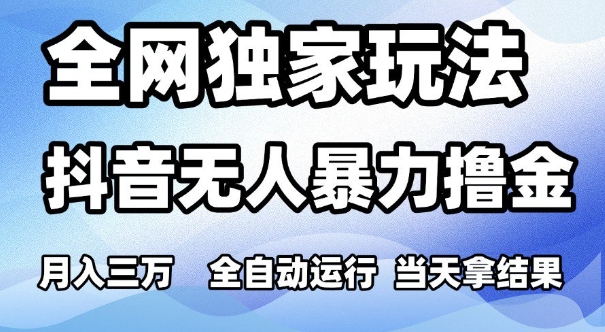 全网独家玩法，抖音无人暴力撸金，月入3W，全自动运行，当天拿结果，可矩阵【揭秘】 - 网创副业项目网-网创副业项目网