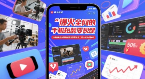 爆火全网的手机短视频变现课，0基础教你拍摄剪辑涨粉运营变现，用一部手机挣钱 - 网创副业项目网-网创副业项目网