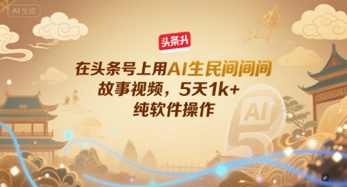 在头条号上用AI生民间故事视频，5天1k+，纯软件操作 - 网创副业项目网-网创副业项目网