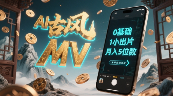 AI一键生成古风音乐MV，0剪辑基础1小时出片，多种变现渠道，一部手机月入5位数 - 网创副业项目网-网创副业项目网
