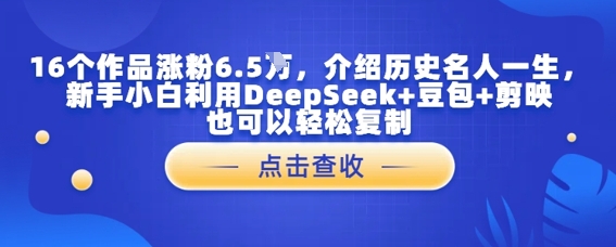 16个作品涨粉6.5W，介绍历史名人一生，新手小白利用DeepSeek+豆包+剪映也可以轻松复制 - 网创副业项目网-网创副业项目网