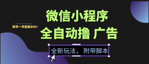 微信小程序全自动撸广告项目，彻底解决没流量的问题，新手一天8张+【揭秘】 - 网创副业项目网-网创副业项目网