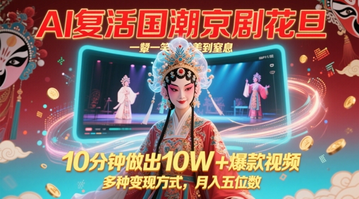 AI复活国潮京剧花旦，一颦一笑美到窒息，10分钟做出10W+爆款视频，多种变现方式，月入五位数 - 网创副业项目网-网创副业项目网