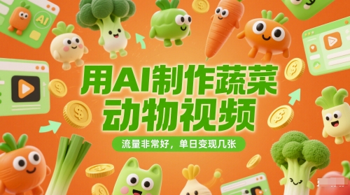 用AI制作蔬菜动物视频，流量非常好，单日变现几张 - 网创副业项目网-网创副业项目网
