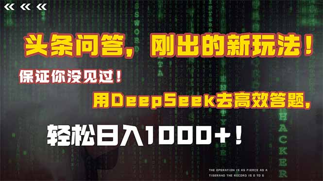 （14957期）头条问答，刚出的新玩法！保证你没见过！结合Deepseek高效答题，轻松日... - 网创副业项目网-网创副业项目网
