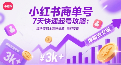 小红书商单号7天快速起号攻略：爆粉变现全流程拆解，单月变现3k+ - 网创副业项目网-网创副业项目网