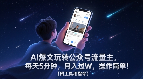AI爆文玩转公众号流量主，每天5分钟，月入过W，操作简单！【附工具和指令】 - 网创副业项目网-网创副业项目网
