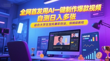 全网首发用AI一键制作爆款视频，自测日入多张，适合大学生宝妈兼职创业，保姆级教程 - 网创副业项目网-网创副业项目网