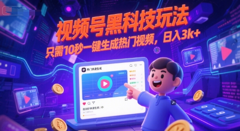 视频号黑科技玩法，只需10秒一键生成热门视频，日入3k+【揭秘】 - 网创副业项目网-网创副业项目网
