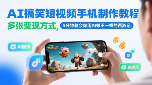 AI搞笑短视频手机制作教程，多张变现方式，5分钟教会你用AI做不一样的西游记 - 网创副业项目网-网创副业项目网